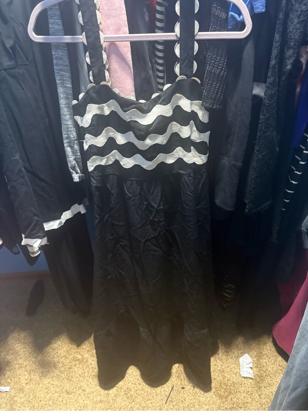 mine Black and White Maxi Dress with Wavy Trim
